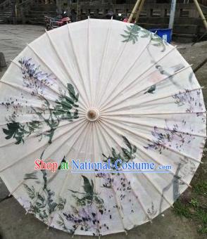 Chinese Handmade Ink Painting Wisteria Oil Paper Umbrella Traditional Umbrellas