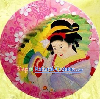 Japanese Handmade Printing Beauty Pink Oil Paper Umbrella Traditional Dance Umbrellas