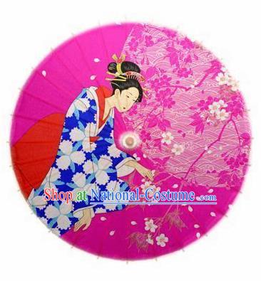 Japanese Handmade Printing Beauty Rosy Oil Paper Umbrella Traditional Dance Umbrellas