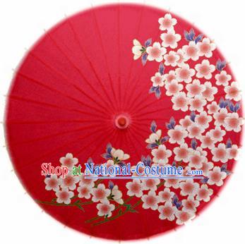 Japanese Handmade Printing Cherry Blossom Red Oil Paper Umbrella Traditional Dance Umbrellas