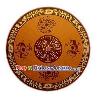 Chinese Handmade National Dragons Pattern Brown Oil Paper Umbrella Traditional Umbrellas