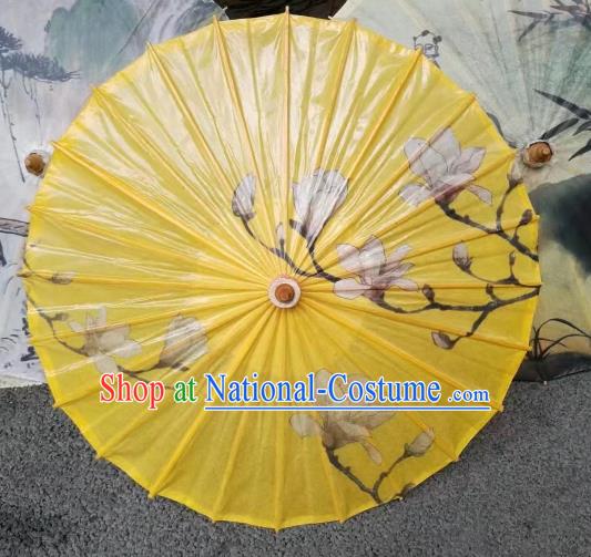 Chinese Handmade Magnolia Pattern Yellow Oil Paper Umbrella Traditional Decoration Umbrellas