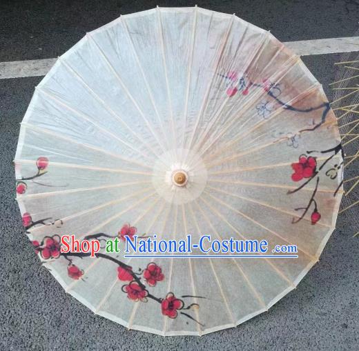 Chinese Handmade Plum Pattern White Oil Paper Umbrella Traditional Decoration Umbrellas