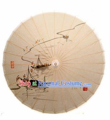 Chinese Handmade Ink Painting Boats Oil Paper Umbrella Traditional Decoration Umbrellas