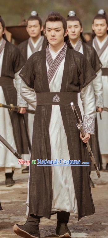 Chinese Ancient Taoist Black Hanfu Clothing Drama Swordsman Costumes for Men