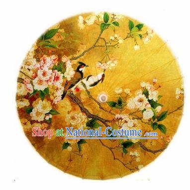 Chinese Handmade Printing Begonia Flowers Birds Yellow Oil Paper Umbrella Traditional Decoration Umbrellas