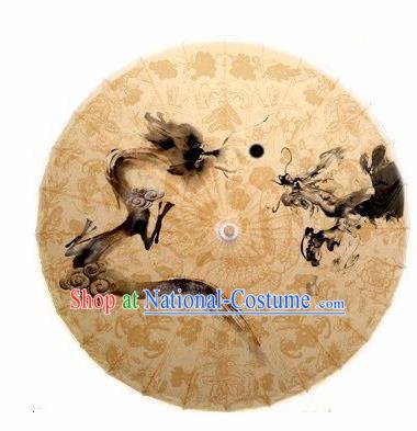 Chinese Handmade Ink Painting Dragon Oil Paper Umbrella Traditional Decoration Umbrellas