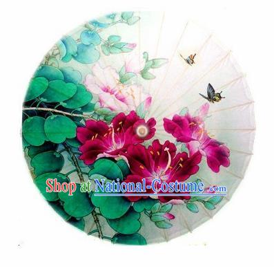 Chinese Handmade Red Flowers Butterfly Oil Paper Umbrella Traditional Decoration Umbrellas