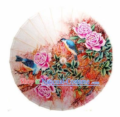 Chinese Handmade Painting Pink Roses Oil Paper Umbrella Traditional Decoration Umbrellas