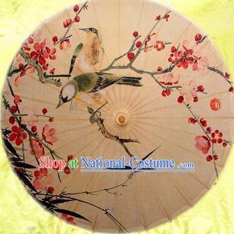 Chinese Handmade Painting Plum Bamboo Bird Oil Paper Umbrella Traditional Decoration Umbrellas