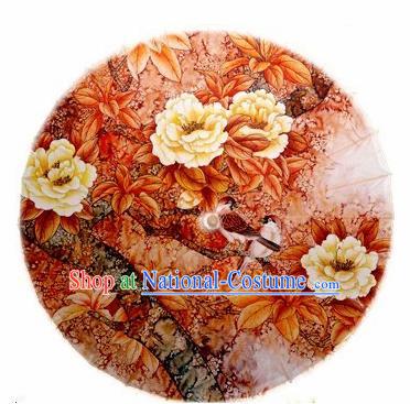 Chinese Handmade Ink Painting White Peony Oil Paper Umbrella Traditional Decoration Umbrellas