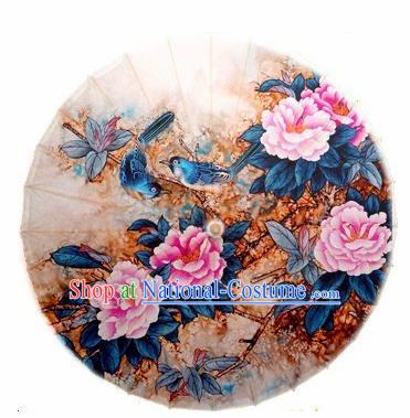 Chinese Handmade Ink Painting Pink Peony Oil Paper Umbrella Traditional Decoration Umbrellas