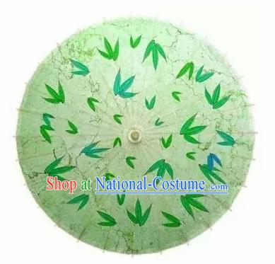 Chinese Handmade Printing Bamboo Leaf Green Oil Paper Umbrella Traditional Decoration Umbrellas