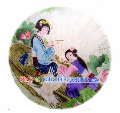 Chinese Handmade Printing Maidservant Oil Paper Umbrella Traditional Decoration Umbrellas