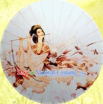 Chinese Handmade Printing Ancient Beauty Crane Oil Paper Umbrella Traditional Decoration Umbrellas