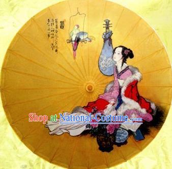 Chinese Handmade Printing Ancient Beauty Wang Zhaojun Oil Paper Umbrella Traditional Decoration Umbrellas