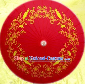 Chinese Handmade Printing Plum Bird Red Oil Paper Umbrella Traditional Decoration Umbrellas