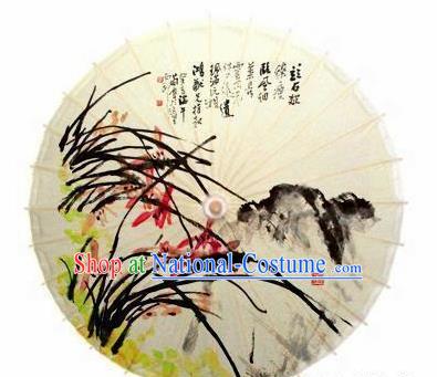 Chinese Handmade Ink Painting Orchid Oil Paper Umbrella Traditional Decoration Umbrellas