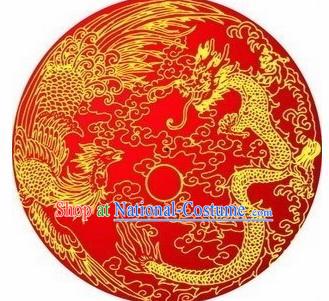 Chinese Classical Dance Printing Dragon Phoenix Handmade Red Paper Umbrella Traditional Decoration Umbrellas