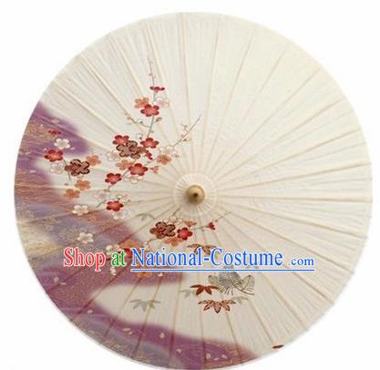 Chinese Classical Dance Printing Plum Handmade White Paper Umbrella Traditional Decoration Umbrellas