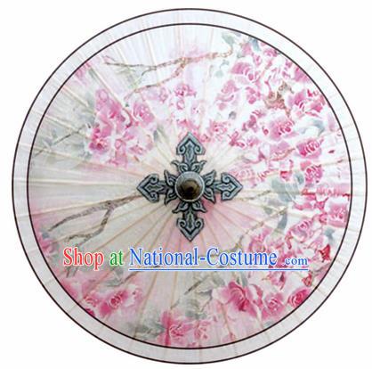 Chinese Classical Dance Printing Pink Flowers Handmade Paper Umbrella Traditional Decoration Umbrellas