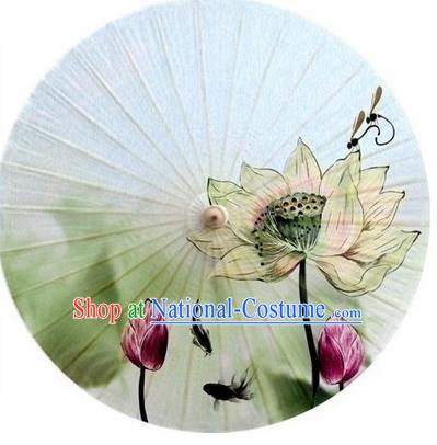 Chinese Classical Dance Printing Lotus Handmade Paper Umbrella Traditional Decoration Umbrellas