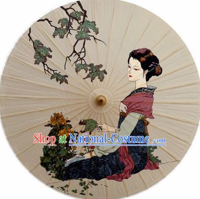 Chinese Classical Dance Handmade Printing Chrysanthemum Paper Umbrella Traditional Decoration Umbrellas