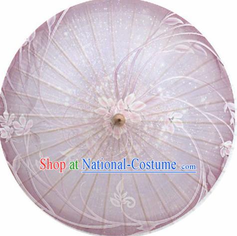 Chinese Classical Dance Handmade Printing Flowers Light Purple Paper Umbrella Traditional Decoration Umbrellas