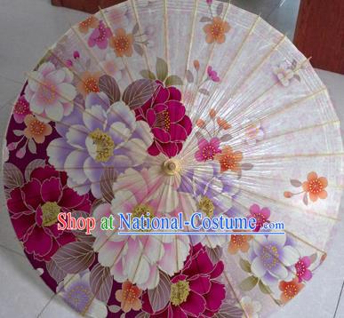 Chinese Classical Dance Handmade Printing Peony Paper Umbrella Traditional Decoration Umbrellas