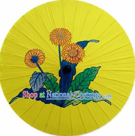 Chinese Classical Dance Handmade Printing Chrysanthemum Yellow Paper Umbrella Traditional Decoration Umbrellas