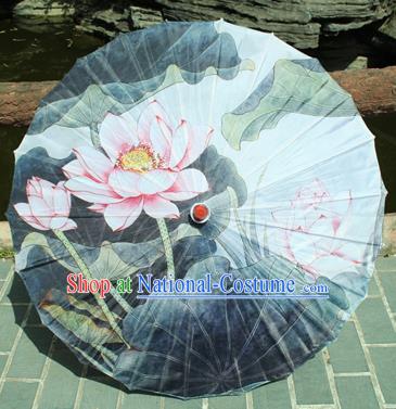 Handmade Chinese Classical Dance Printing Lotus Blue Paper Umbrella Traditional Cosplay Decoration Umbrellas