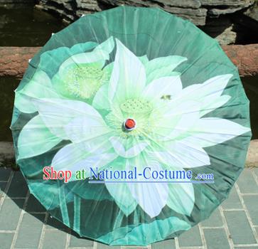 Handmade Chinese Classical Dance Printing Lotus Green Paper Umbrella Traditional Cosplay Decoration Umbrellas