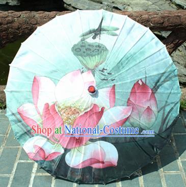 Handmade Chinese Classical Dance Printing Lotus Dragonfly Paper Umbrella Traditional Cosplay Decoration Umbrellas