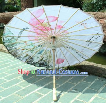 Handmade Chinese Classical Dance Printing Pink Lotus Paper Umbrella Traditional Cosplay Decoration Umbrellas