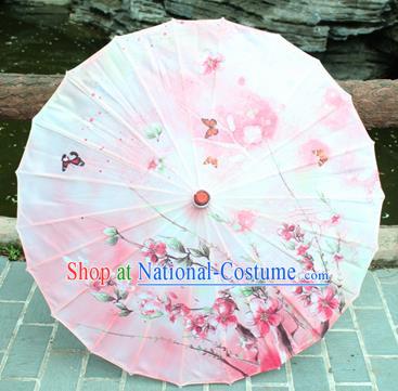 Handmade Chinese Classical Dance Printing Pink Flowers Butterfly Paper Umbrella Traditional Cosplay Decoration Umbrellas