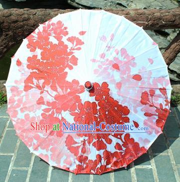 Handmade Chinese Classical Dance Printing Red Flowers Butterfly Paper Umbrella Traditional Cosplay Decoration Umbrellas