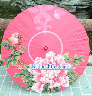 Handmade Chinese Classical Dance Printing Peony Red Paper Umbrella Traditional Cosplay Decoration Umbrellas