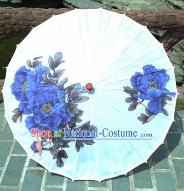 Handmade Chinese Classical Dance Printing Blue Peony Paper Umbrella Traditional Cosplay Decoration Umbrellas