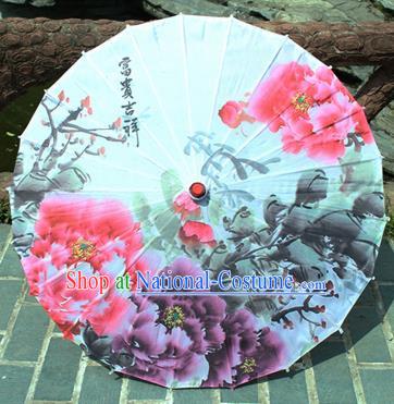 Handmade Chinese Classical Dance Printing Peony White Paper Umbrella Traditional Cosplay Decoration Umbrellas