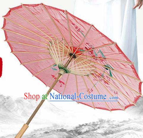 Handmade Chinese Classical Dance Printing Plum Red Silk Umbrella Traditional Cosplay Decoration Umbrellas