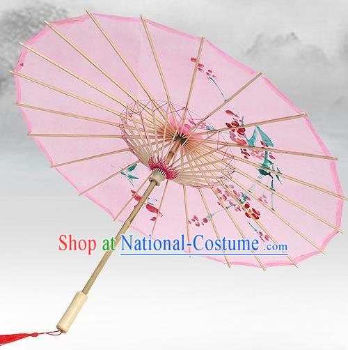 Handmade Chinese Classical Dance Printing Plum Light Pink Silk Umbrella Traditional Cosplay Decoration Umbrellas