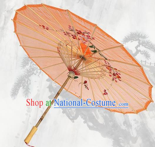 Handmade Chinese Classical Dance Printing Plum Orange Silk Umbrella Traditional Cosplay Decoration Umbrellas