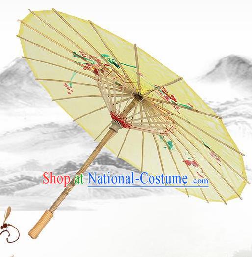 Handmade Chinese Classical Dance Printing Plum Light Yellow Silk Umbrella Traditional Cosplay Decoration Umbrellas