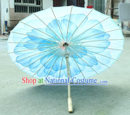 Handmade Chinese Classical Dance Printing Blue Peony Silk Umbrella Traditional Cosplay Decoration Umbrellas