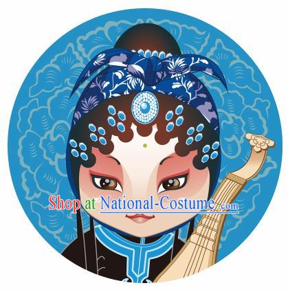 Handmade Chinese Classical Dance Printing Peking Opera Diva Blue Silk Umbrella Traditional Cosplay Decoration Umbrellas