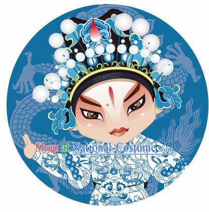 Handmade Chinese Classical Dance Printing Peking Opera Takefu Blue Silk Umbrella Traditional Cosplay Decoration Umbrellas