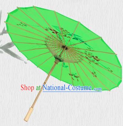 Handmade Chinese Printing Flowers Butterfly Green Silk Umbrella Traditional Classical Dance Decoration Umbrellas