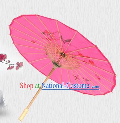 Handmade Chinese Printing Flowers Butterfly Rosy Silk Umbrella Traditional Classical Dance Decoration Umbrellas