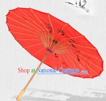 Handmade Chinese Printing Flowers Butterfly Red Silk Umbrella Traditional Classical Dance Decoration Umbrellas