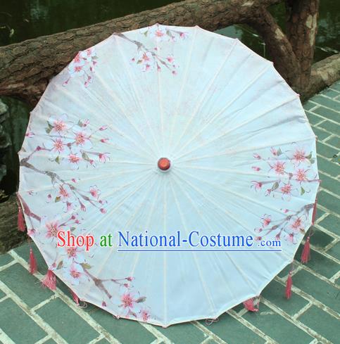 Handmade Chinese Printing Peach Blossom Pink Tassel Silk Umbrella Traditional Classical Dance Decoration Umbrellas